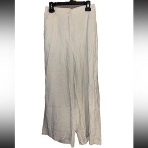 Max Studio Womens Ivory Linen Blend Wide-Leg Pants Elastic Waist Pockets XXS